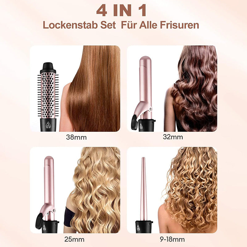 Lockenstab Set 4 in 1 Multifunktions Austauschbare Keramikbeschichtung, Roségold