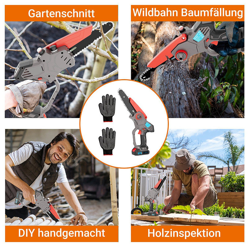Akku-Kettensäge 8 Zoll Elektro-Kettensäge mit Akku, mit 2 Batterien, 2 Ketten und Ladegerät