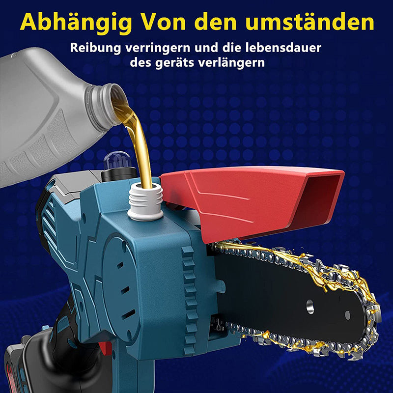 Akku-Kettensäge 6 Zoll Elektro-Kettensäge mit Akku, mit 2 Batterien, 2 Ketten und Ladegerät