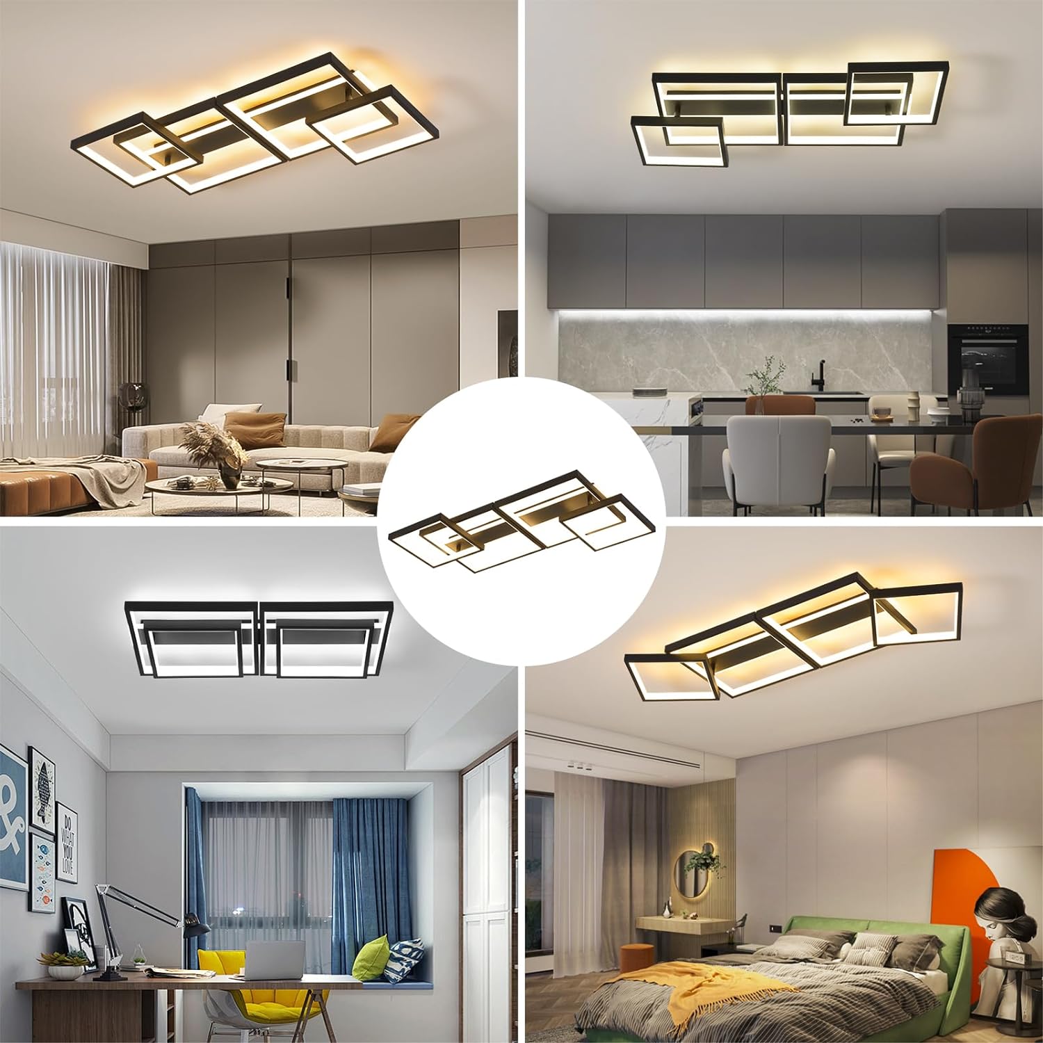 LED Deckenleuchte,Dimmbar Deckenlampe Mit Fernbedienung APP,48W, 3000-6500K, Schwarz, 86cm