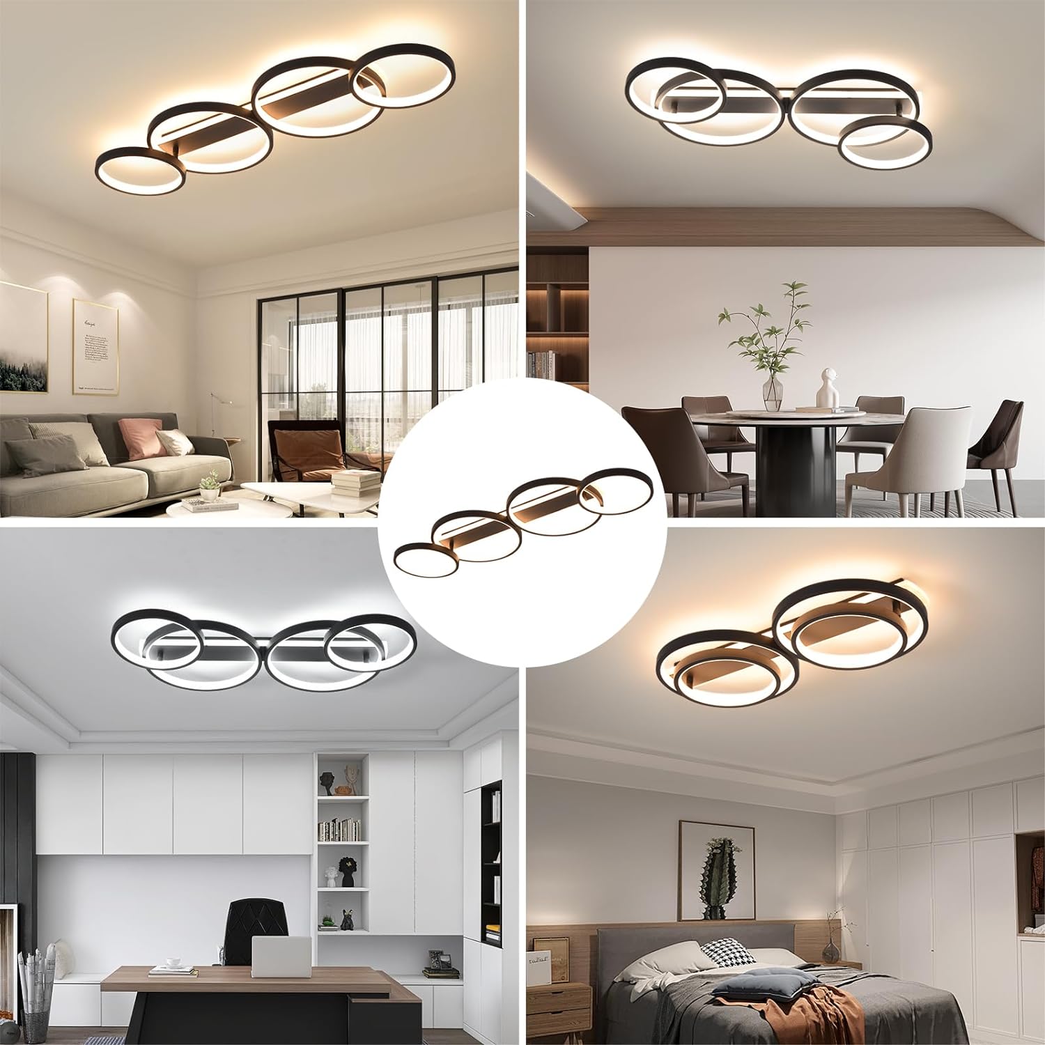 LED Deckenlampe,Dimmbar Deckenleuchte Mit Fernbedienung APP, 48W 3000-6500K, Schwarz